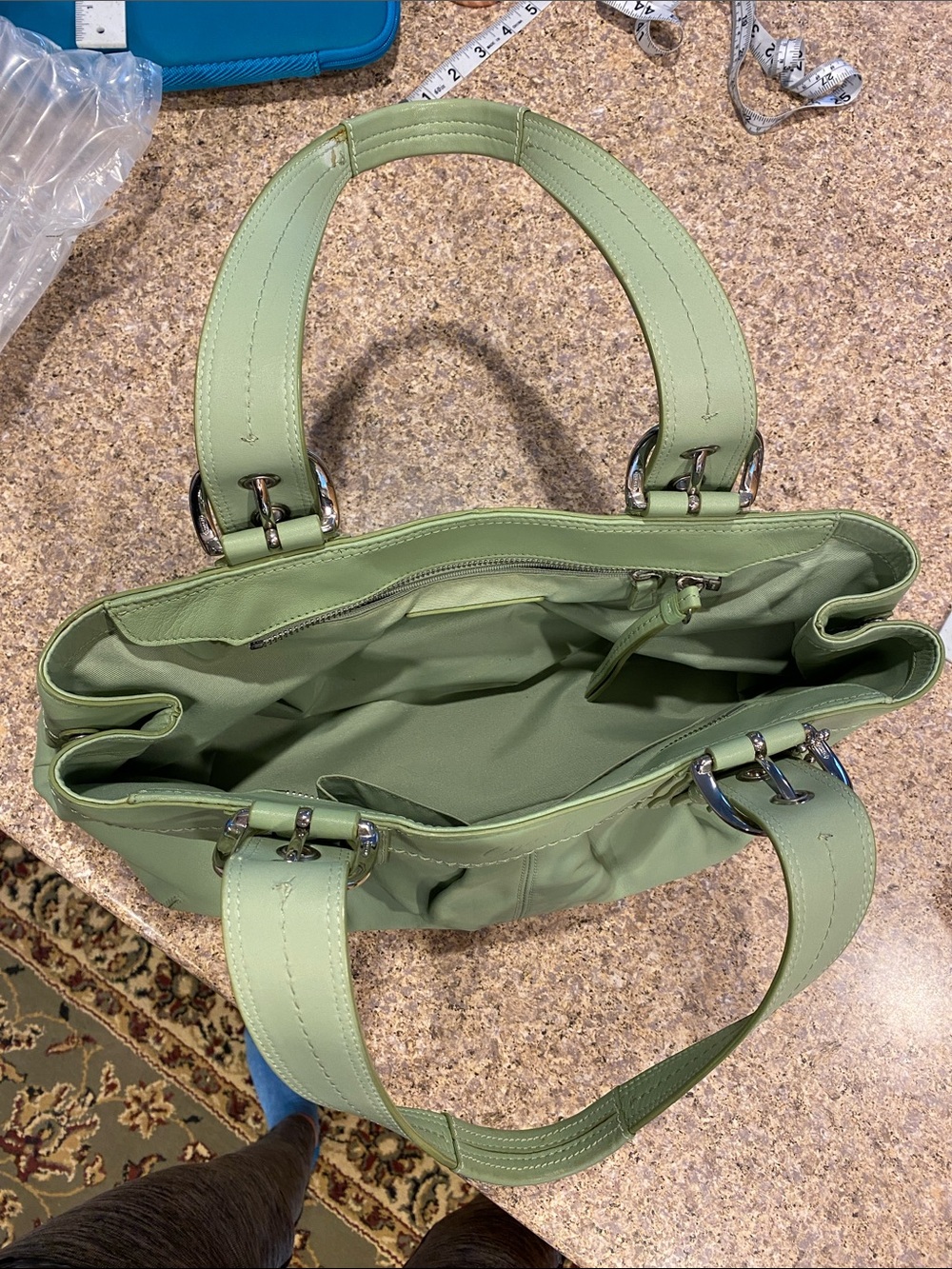 Coach Shoulder Leather Bag Purse Green F13732 Silver Colored Hardware - Picture 4 of 17